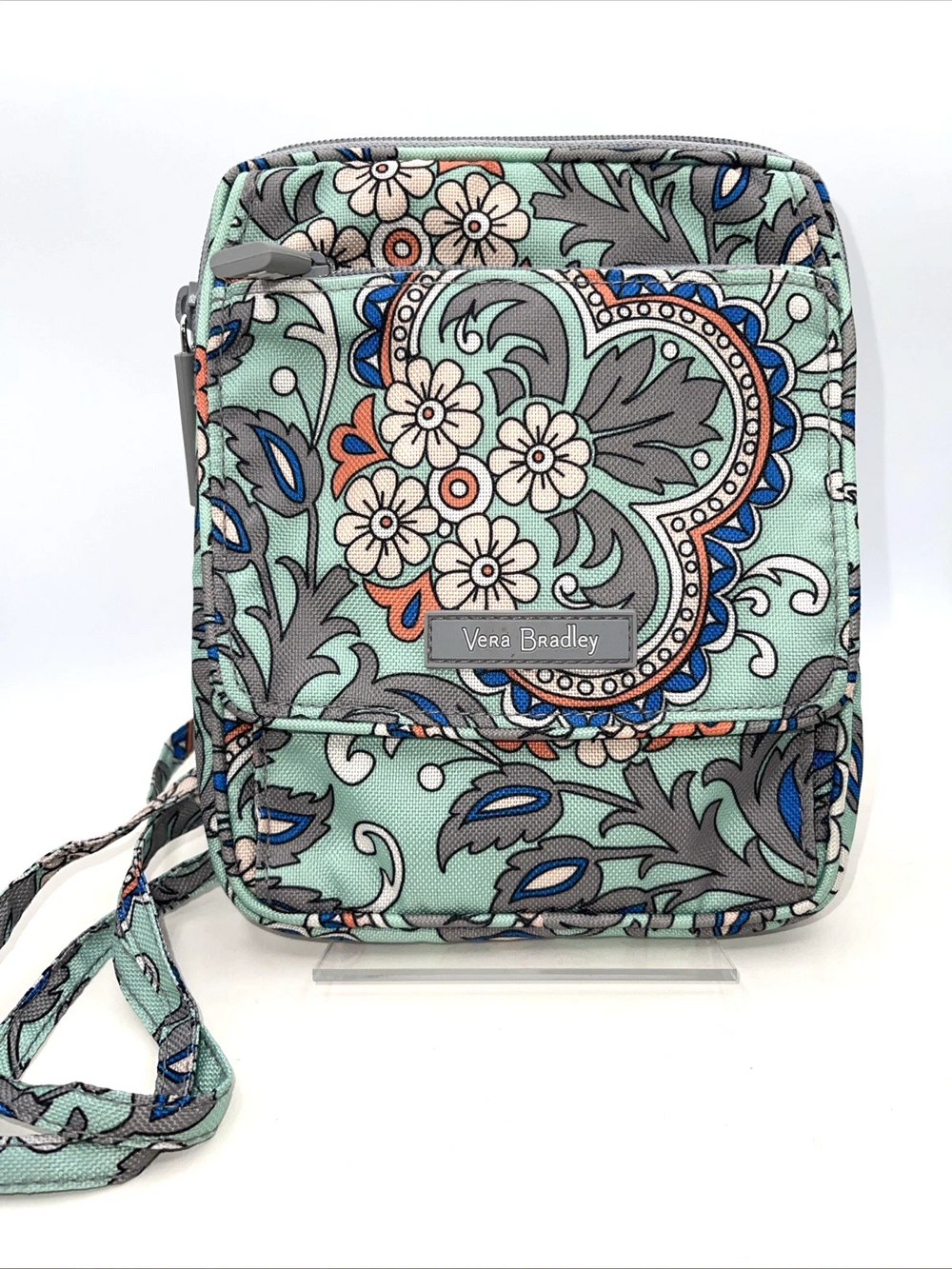 Vera Bradley Crossbody Bag Womens One Size Mint Gray Floral Paisley Mini Hipster